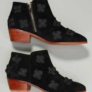 Anthropologie Black Suede Flower Applique